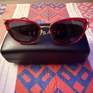 AUTHENTIC Versace Red Cat-Eye Sunglasses with Gold Accents MOD 2203 1439/87